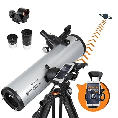 Immagine di Celestron 22461 Telescopio riflettore newtoniano StarSense Explore DX 130 con tecnologia app smartphone due oculari, dock per il telefono e treppiede regolabile in altezza, nero