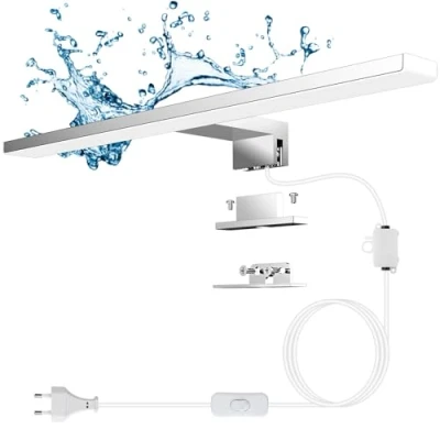Immagine di Aourow Lampada Specchio Bagno 10W,40CM 820LM Luce LED con Interruttore a Filo,Bianco freddo 6500K e resistente all&#039;acqua IP44 Luci per Armadietto CLASSE II