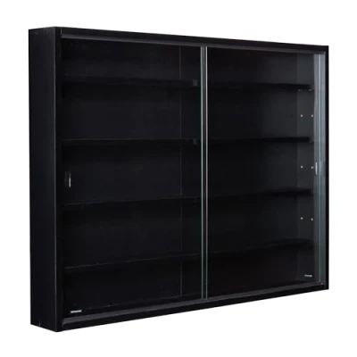 Immagine di Inter Link Espositore da parete per collezionismo in vetro Scaffale appeso Armadio con 4 ripiani 5 scomparti miniature Pannello MDF Nero (80x60x9,5 cm) Blacklava