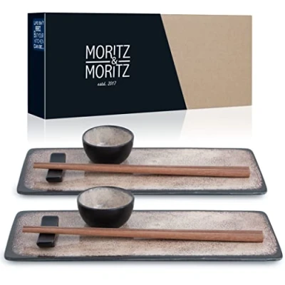 Immagine di Moritz &amp; Set di stoviglie da sushi per 2 persone 10 pezzi Servizio con 2x piatti sushi, ciotole salse e bacchette