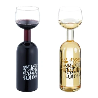 Immagine di Relaxdays Bottiglia con Bicchiere da Vino, Calice Gigante in Vetro XL, Scritta Divertente, Regalo, 750 ml, Trasparente