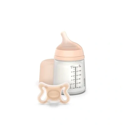 Immagine di Suavinex ZeroZero Set Neonato con Biberon, 180 ml Flusso Adattabile + Mini Ciuccio per Bambini da 2 a Mesi, unità, colore: skin
