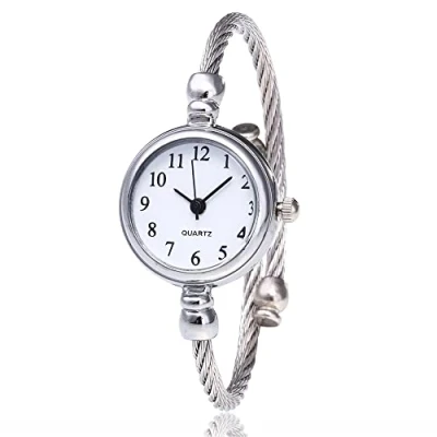Immagine di Orologi al quarzo da donna, cinturino polso aperto con in lega rotonda analogico femmina (arabische Ziffern weißes Zifferblatt)