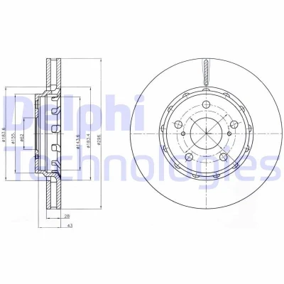 Immagine di DELPHI BG4276 Disco freno 296 28 5 ventilato Oleato non trattato senza cuscinetto ruota, anello sensore ABS