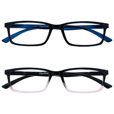 Immagine di OPULIZE See Lesebrille Blaulichtfilter 2er Pack Schmal Rahmen Federscharniere Verbessern Den Schlaf Computer Gaming Entspiegelt Schwarz Rosa Herren Damen BB9 14 +2.00