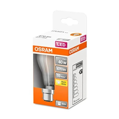Immagine di OSRAM LED Star lampada a filamento smerigliato, base B22d, bianco caldo (2700K), forma di lampadina, set sostituzione per lampadine convenzionali da 40W, confezione 6