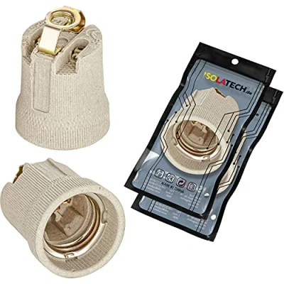 Immagine di ISOLATECH 2pcs E27 zoccolo in ceramica con staffa di montaggio e filettatura interna M10x1 Lampadine a risparmio energetico LED (max.250V/4A) per casa soffitto bagno resistente al calore