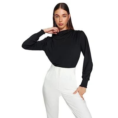 Immagine di Trendyol Camicetta da Donna a Maniche Lunghe dritte Blouse, Nero, XL