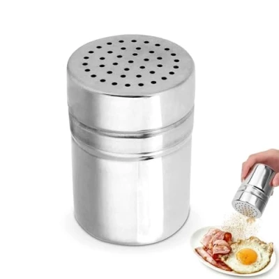 Immagine di Spargisale in Acciaio Inox,Spargisale da Cucina,Spargizucchero Cacao Contenitore Spargitore Fine Tavola per Zucchero Inossidabile Condimento di Spezie con Coperchio,Saliera