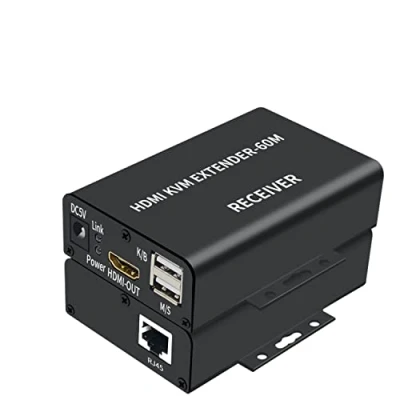 Immagine di 1080P HDTV 60M KVM Extender HDMI Compatibile USB A Tastiera Mouse 3.5mm AUX Lega di Alluminio su CAT6 RJ45 Lan Ethernet (60M)