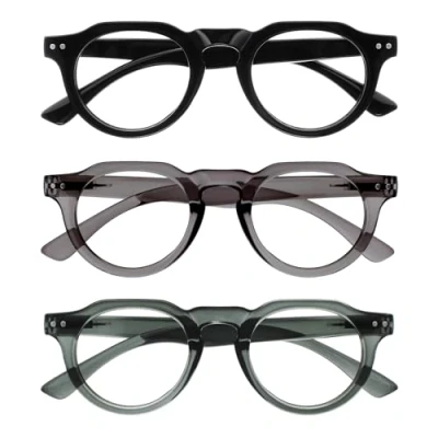 Immagine di OPULIZE RIO Set da 3 Occhiali Lettura Anti Luce Blu Montatura con Bordo Superiore Piatto Nero, Verde, Grigio Uomini e Donne BBB53 167 +2.50