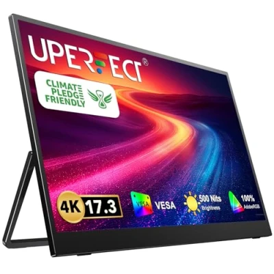 Immagine di Monitor Portatile 4K Display Mobile UPERFECT 17 Pollici con Rapporto di Contrasto 3840 * 2160 1500:1 Luminosità 500 Nit Schermo IPS HDMI 2 USB C per Laptop PC Macboo Xbo PS4/5 Switch, Compatibile VESA