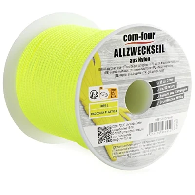 Immagine di com four® Corda Ø 3mm, 50m con 3 trefoli per Barca, Campeggio, Esterno in Nylon capacità di carico 192 kg Multiuso