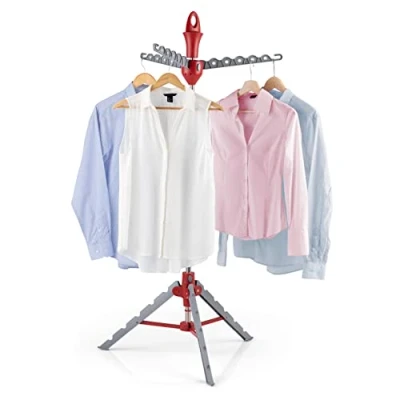 Immagine di EASYmaxx stendibiancheria Vario per camicie pieghevole grucce Altezza regolabile Asciugabiancheria, con ganci stirare [grigio/rosso]