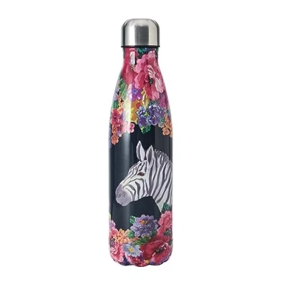 Immagine di Mikasa Wild at Heart, borraccia da 500 ml, bottiglia con isolamento sottovuoto riutilizzabile in acciaio inox coperchio a vite per il pendolarismo, la scuola o palestra, stampa zebra