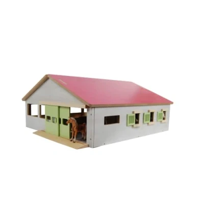 Immagine di Kids Globe Stalla per cavalli (con 3 scatole e cavallo, lunghezza: 62 cm, larghezza: 56 altezza: 26 tetto rimovibile su entrambi i lati, materiale: legno) 610271