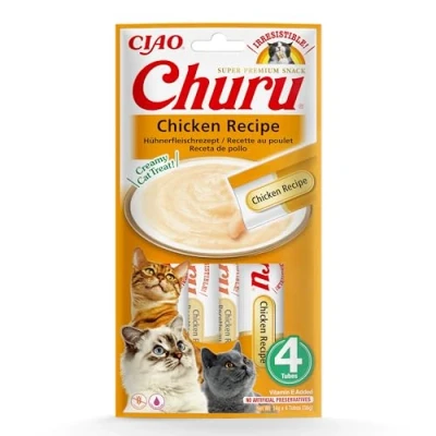 Immagine di INABA Churu Snack per Gatti Cremoso con Pollo 1 Pack (4 Stick x 14gr) Cibo da Leccare, Sano e Delizioso Gatto Senza Conservanti o Coloranti Artificiali, Grain Free