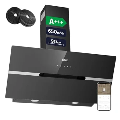 Immagine di CIARRA CBCB9736F Classe A+++ Cappa Aspirante Inclinata 90cm 630m3/h 2 dimmerabile Luce Led Tocco Controllo con Filtro Carbone CBCF003 Riciclaggio Evacuazione Nero