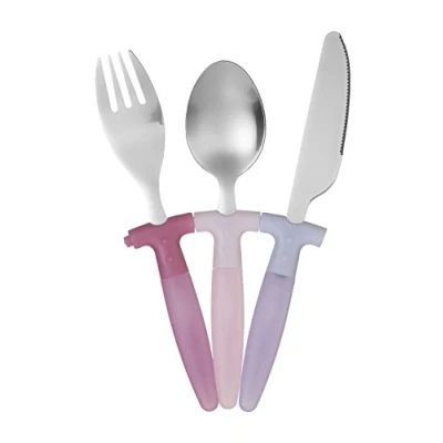 Immagine di Premier Housewares Set di 3 Posate per Bambini 18/0, Coltello, Forchetta e Cucchiaio Parent, Acciaio Inossidabile, Rosa/Viola, 23 x 15 1.3 cm