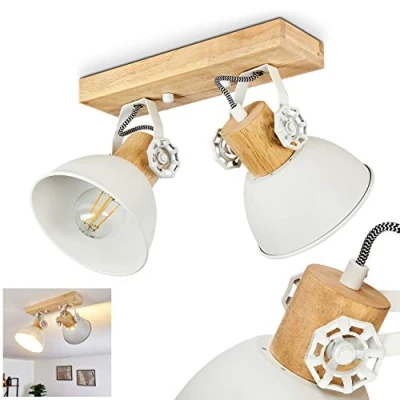 Immagine di hofstein lampada a soffitto Orny, in metallo/legno bianco/marrone, 2 luci, con faretti regolabili, x attacco E27, spot design retro/vintage, senza lampadina/e