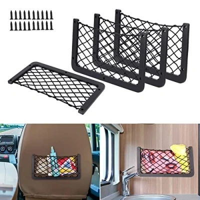 Immagine di UIHOL Rete per Bagagliaio Auto 4 PCS, Organizer Portaoggetti 35,5 * 18,5cm, Borsa Multifunzionale Sedile Groceries RV, Camper, Barche, Casa (con 20 Viti)