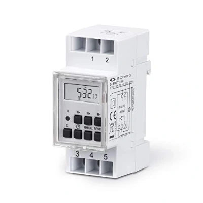 Immagine di Sonero S DOTH10 timer digitale per installazione su guida DIN nel pannello di controllo, 3600 W, display LCD, 10 programmi commutazione, 12/24 ore, IP20, bianco