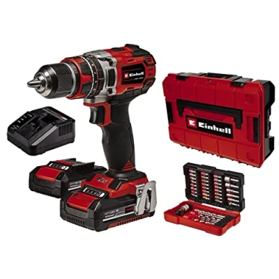 Immagine di Einhell Power X Change trapano avvitatore a batteria da 50 Nm, con 2 batterie e caricabatterie, 18 V, senza spazzole 3 in 1, percussione cacciavite, TP CD 18/50 Li i set di 39 punte