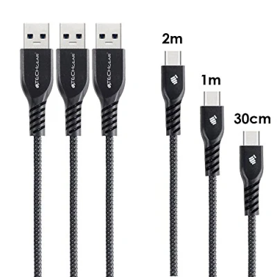 Immagine di TECHGEAR 3 Pezzi (30cm/1m/2m) USB C Cavo per Ricarica e Trasmissione Samsung Tab A8 2022, A7 10.4&quot; T509 T500, T510, S4 10.5&quot;, S7 S7+ S6 S5e S3 altri dispositivi Nero