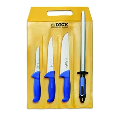 Immagine di F.DICK Set coltelli ErgoGrip 4 pezzi (3 per macellaio, acciaino, HRC 56)