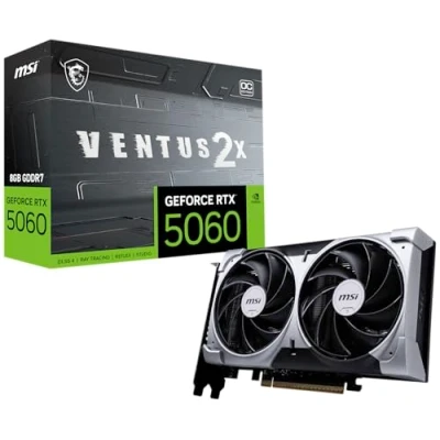 Immagine di MSI NVIDIA GeForce RTX 5060 8G Ventus 2X OC Scheda Grafica Gaming GDDR7 128 bit, frequenza boost fino a 2535 MHz, PCIe Gen 5, DLSS 4, 3x DP 2.1, 1x HDMI compatibile con case SFF
