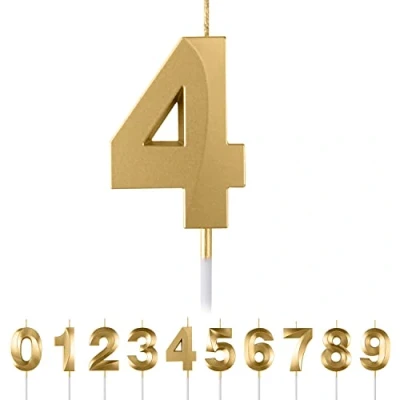 Immagine di candele di compleanno con numeri 4, compleanno, 3D, a forma diamante, numero 0, 1, 2, 3, 5, 6, 7, 8, 9, decorazione per torte, matrimoni, compleanni, anniversari