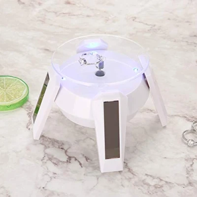 Immagine di Espositore Rotante Solare, Giradischi A 360 Con Luce Led Per Display Gioielli Orologio Telefono (bianco)