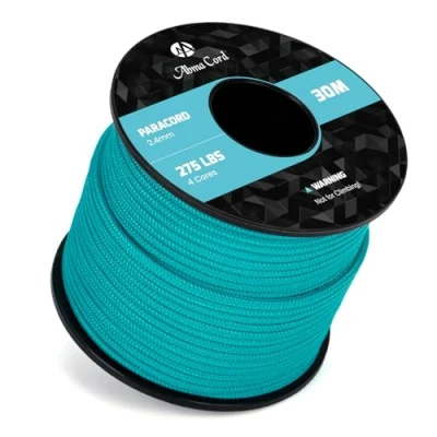 Immagine di Abma Cord 30M Paracord 275 Nylon Corda 2,4 mm da Paracadute a 4 Fili Cavo di Sopravvivenza, Militare, Multiuso Max. 125kg (275lbs) Turchese