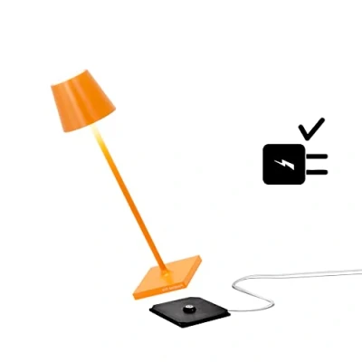 Immagine di Zafferano Poldina Pro Micro, Lampada da tavolo LED senza fili Ricaricabile, Temperatura colore 2200 2700 3000K, IP65 Uso Interno/Esterno Batteria Lunga Durata, Alluminio H 27.5 cm Arancio,LD0490Z3x1