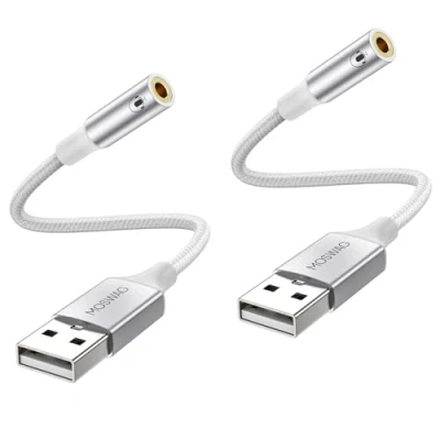 Immagine di MOSWAG adattatore audio da USB a jack 3,5 mm (confezione 2), cavo AUX con TRRS 4 poli supportato microfono per cuffie Scheda esterna PC PS4 PS5