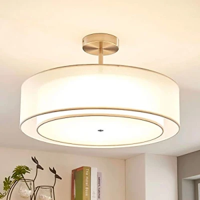 Immagine di Depuley Plafoniera Camera da Letto Bianca con Paralume in Tessuto, Lampada Soffitto Moderna, Led Soggiorno Rotonda a Sospensione 3 Attacco E27 per Sala Pranzo Corridoio
