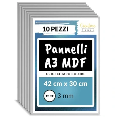 Immagine di Creative Deco 10 x A3 MDF Pannelli in Legno Fogli, Grigi 420 300 3 mm Fai da Te Perfetto per Taglio Laser, CNC Router, Modellare, Traforato