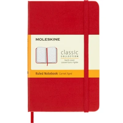 Immagine di Taccuino Moleskine pocket a righe copertina rigida rosso. Scarlet Red