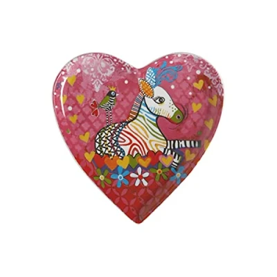 Immagine di Maxwell &amp; Williams Love Hearts Piattino da Dessert a Cuore in Porcellana, Motivo “Zebra Zig Zag, Confezione Regalo, Colore Rosa, 15,5 cm