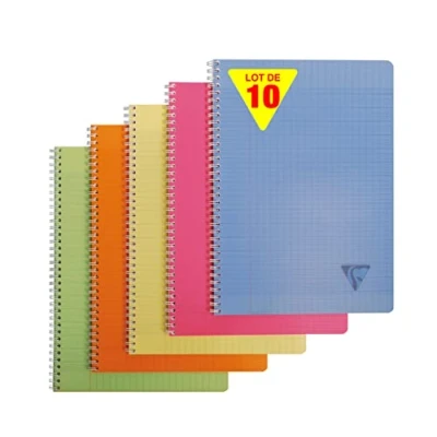 Immagine di Clairefontaine 328115C Linicolor FRESH pacco da 10 Quaderni con Spirale A4 21x29,7 cm 100 Pagine a Quadretti grandi Carta Bianca 90 g Copertina in Polipropilene Trasparente Colori Assortiti