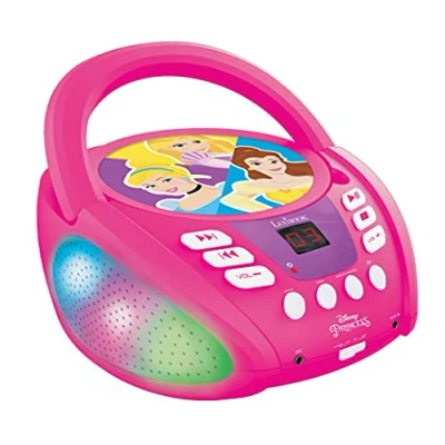 Immagine di Lexibook Disney Princess Lettore CD Bluetooth per Bambini Portatile, Effetti Luce Multicolore, Microfono, Jack Aux in, AC o a Batteria