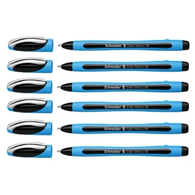 Immagine di Schneider Slider Memo XB Penna a sfera con cappuccio, tratto XB, made in Germany, 6 pezzi, colore: Nero