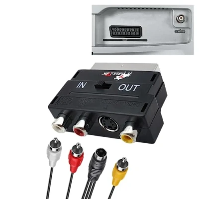 Immagine di BullTek Convertitore Connettore Scart a 3x RCA Jacks S Video VHS Composito con Switch Input/Output Adattatore Audio in/out