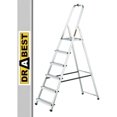 Immagine di Drabest Scala Domestica in Alluminio a 6 Gradini Portata 125kg Scaletta con Guida di Sicurezza e Piattaforma per Scale da Lavoro Multiuso 48x191x12cm