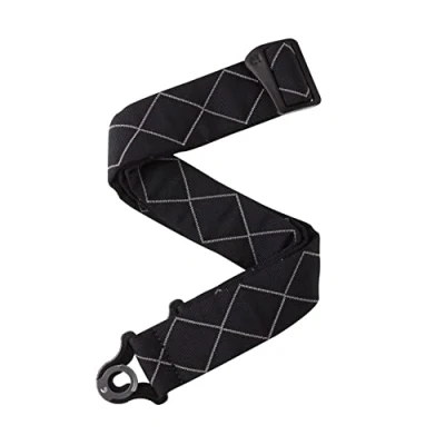 Immagine di D&#039;Addario 50BAL02 Tracolla per chitarra elettrica e acustica, facile da usare, con chiusura automatica, usa i bottoni cinghia esistenti, imbottita, nera diamante
