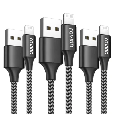 Immagine di RAVIAD Cavo iPhone [3Pack 2M] Caricabatterie Carica Rapida Nylon per 14/13/12/11/ X/XS/XS Max/XR/ 8/8 Plus/ 7/7 6s/ 6s 6/6 5c/ 5s/ 5/ SE 2020 Nero
