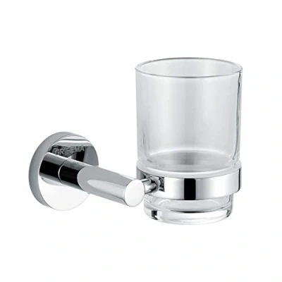 Immagine di GRIFEMA IBIZA G30106 Bicchiere con Supporto, Porta Spazzolino da Parete di Ottone, Argento/Cromo