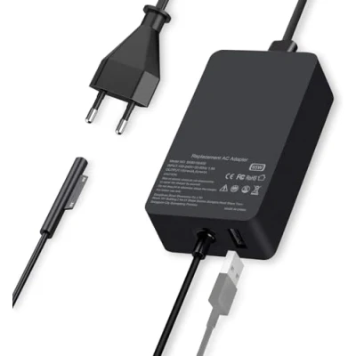 Immagine di Alimentatore Surface Pro Caricatore 65W per Microsoft 9/Pro 8/Pro 7/Pro 7+/Pro 6/Pro 5/Pro 4/Pro 3/Pro X, Go, Laptop, Book, Con porta USB