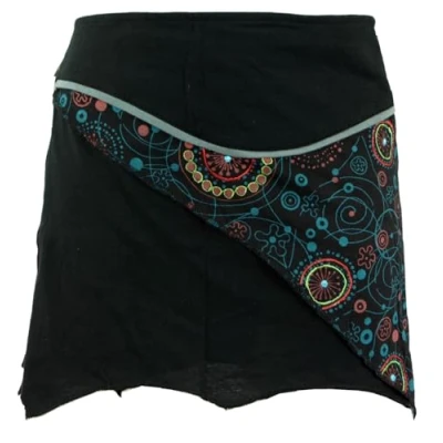 Immagine di GURU SHOP, Mini Gonna Boho Chic, Wrap, Donna, Cacheur, Nero/Grigio, Cotone, Dimensione Indumenti:40, Gonne Corte