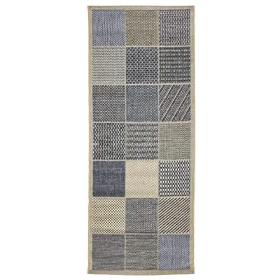 Immagine di andiamo Kurzflortepich Webteppich ohne Flor Pelo Corto Tappeto Tessuto Clyde Senza Pile Box Design Beige Blu, Polipropilene (PP), 80 x 200 cm
